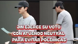 Jin ejerce su voto con atuendo neutral para evitar polémicas. 