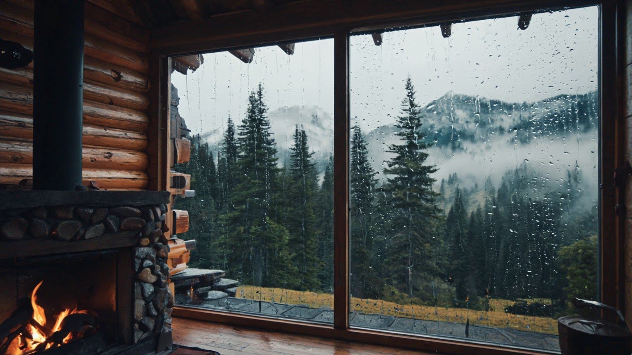 Rain and Thunder sounds in a Cozy Wooden Cabin | Background Ambience ...