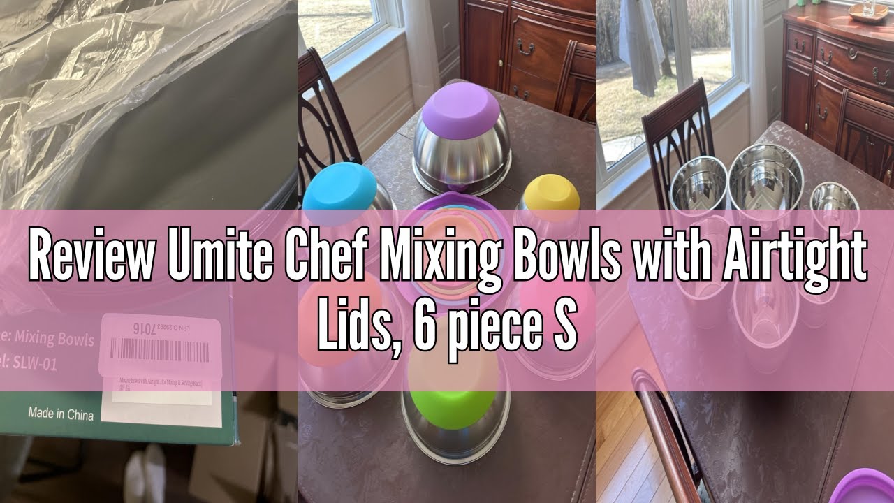Review Umite Chef Mixing Bowls with Airtight Lids, 6 piece Stainless Steel Metal Nesting Storage Bow