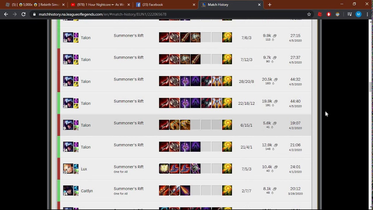 Checking the match history (LOL) YouTube