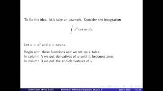 V8-5 Tabular Method for integration by parts, examples. Elementary differential equations