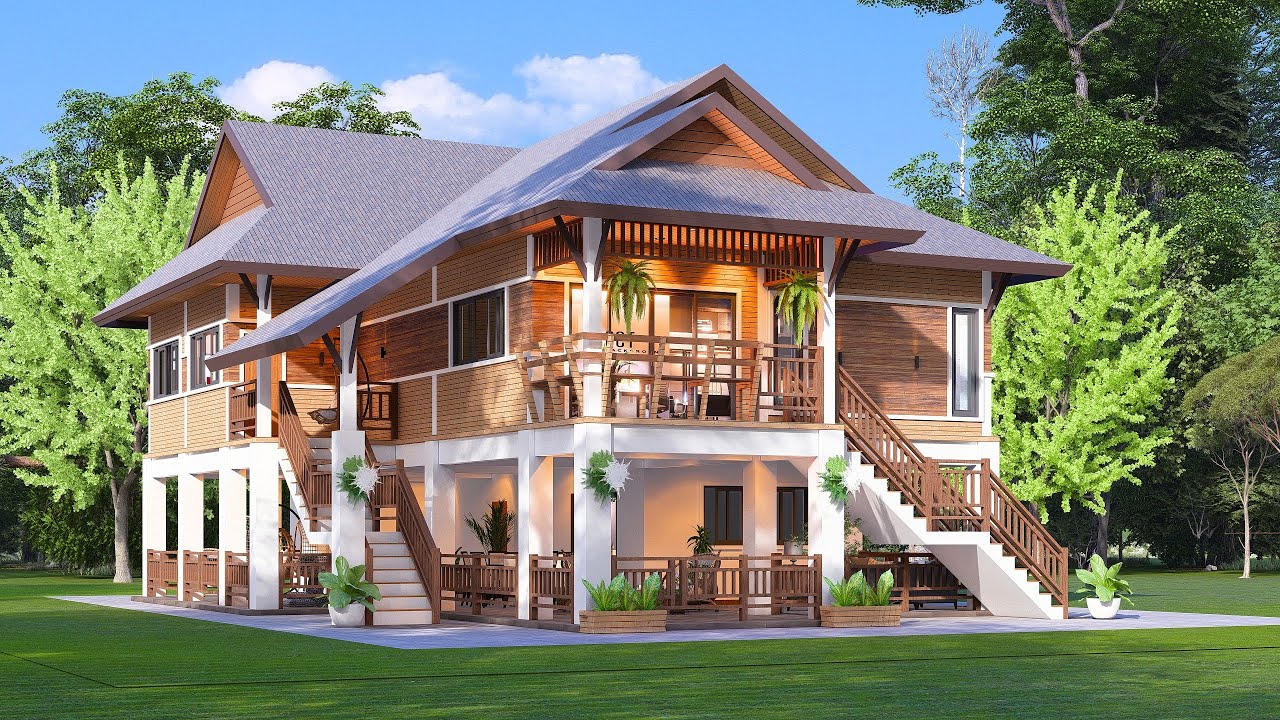 Stunning Tropical Wooden House Design | Modern Elevated Home with Balcony & Outdoor Living