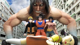 Eren Titan, Naruto, Squid game doll and luffy vs Goku in life action screenshot 2