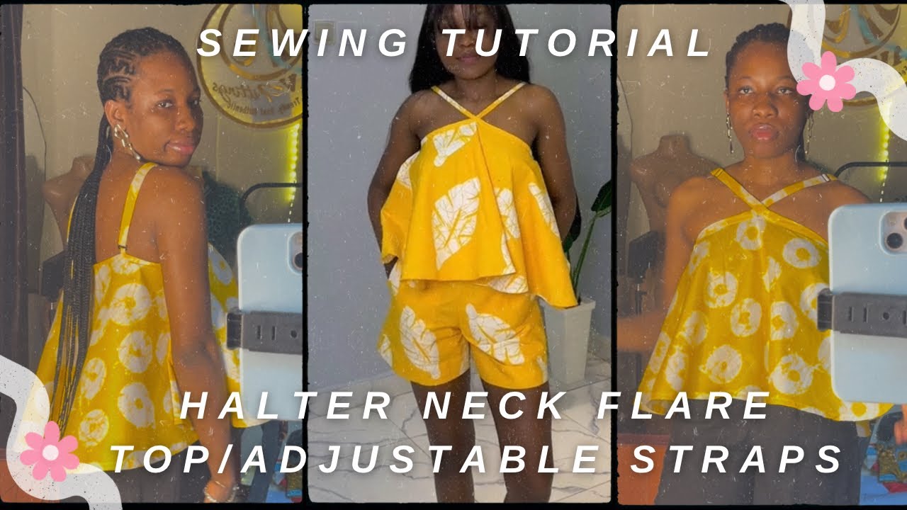DIY/ how to draft, cut and sew a halter neck flat top/ adjustable straps.