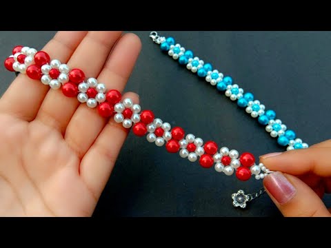 Simple & Beautiful Pearl Flower Bracelet//Beaded Bracelet Making How To// Useful & Easy