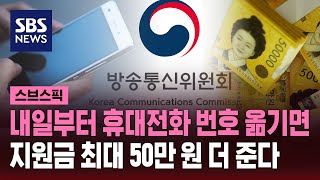 내일부터 휴대전화 번호 옮기면…전환지원금 최대 50만 원 / SBS / 스브스픽