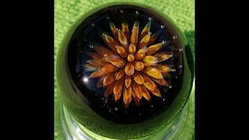 Gold Fume Anemone w/ Air Traps Glass Art Marble by J McGhee