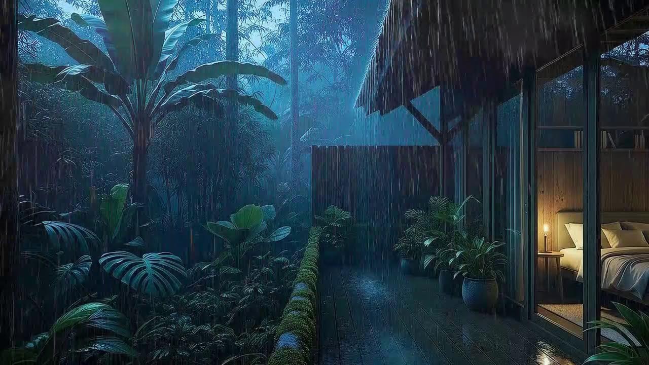 Natural Rainfall To Sleep Peacefully In Green Remote Shelter 🌧️