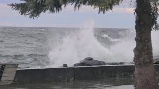 Huge waves in Lake Michigan at Sister Bay Marina | Full moon day | Wisconsin