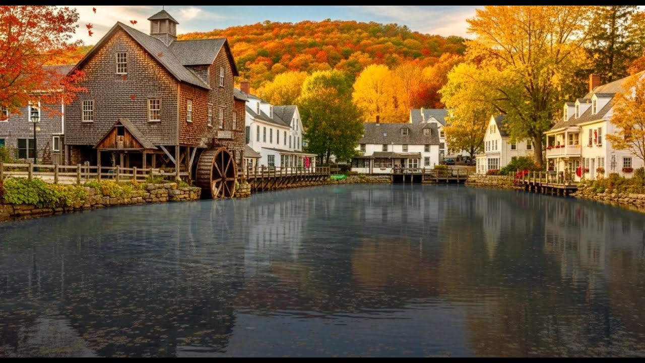 Peaceful Small Town Autumn Pond ambience, fall ambience, ambience for reading, studying, background