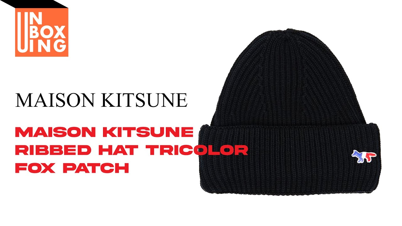 MAISON KITSUNE RIBBED HAT TRICOLOR FOX PATCH - YouTube