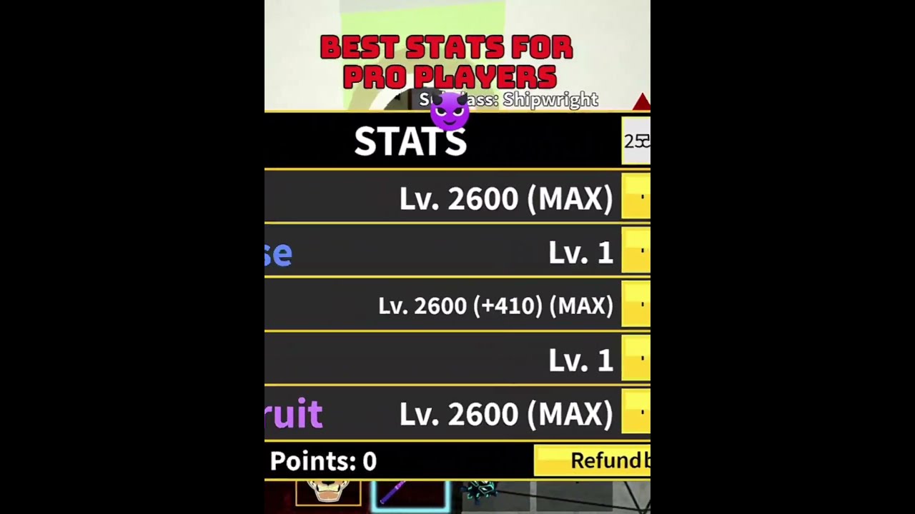 BEST STATS FOR PRO PLAYERS Bloxfruits Bloxfruit Roblox Shorts