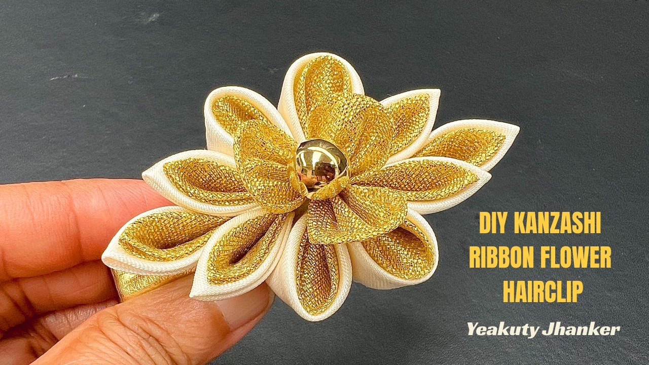 DIY Craft Idea- Barrette Clip Tutorial. Handmade Kanzashi Flower
