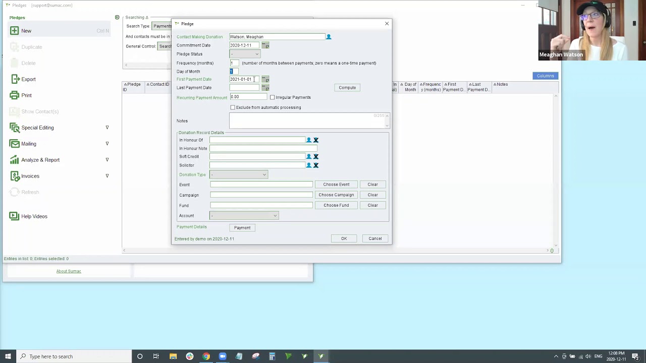 Sumac CRM Virtual Training Pledges & Monthly Giving YouTube