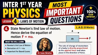 Inter 1st Year Physics Lesson 4 Most Important Questions | Newton’s Second Law | F = ma Derivation