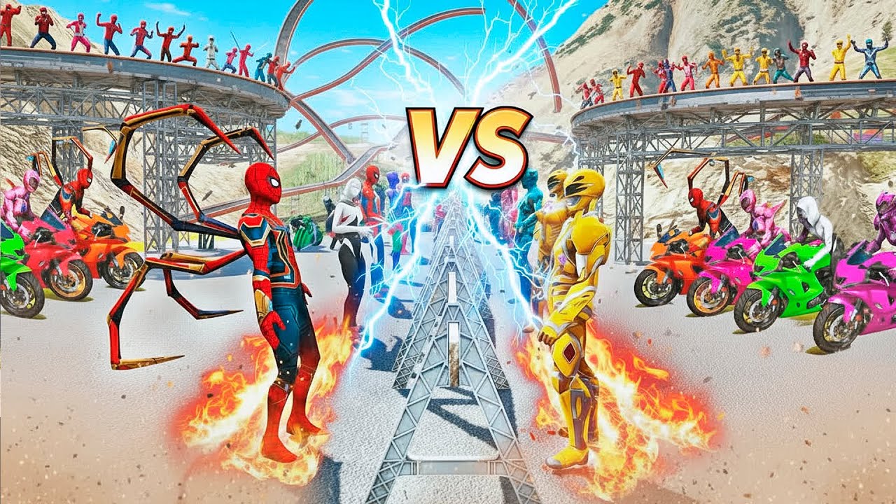 سبايدر مان ضد باور رينجرز | SPIDER-MAN vs POWER RANGERS 🌊 Epic Water Obstacle Race GTA 5 Superheroes