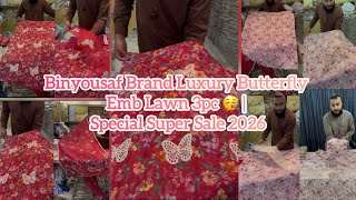 Binyousaf Brand Luxury Butterfly Emb Lawn 3pc 🥳 | Special Super Sale 2026 #allinone #supersale #sale