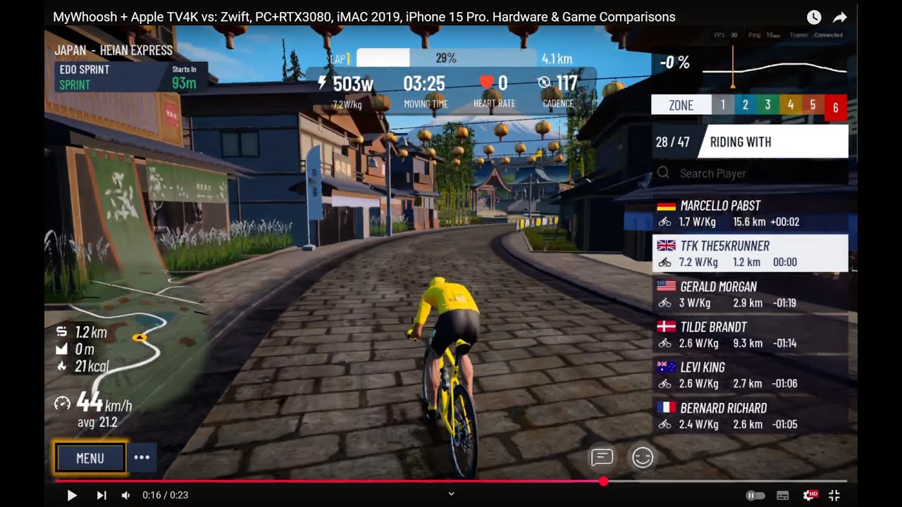 MyWhoosh + 2019 iMAC Core i5  vs: Zwift, Apple TV4K, iPhone, PC+RTX3080. Hardware & Game Comparisons