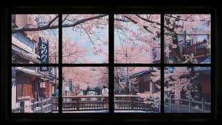 Kyoto Cherry Blossom View | Fake Window Anime for Projector  | Soothing Spring Birds ASMR 1 Hour