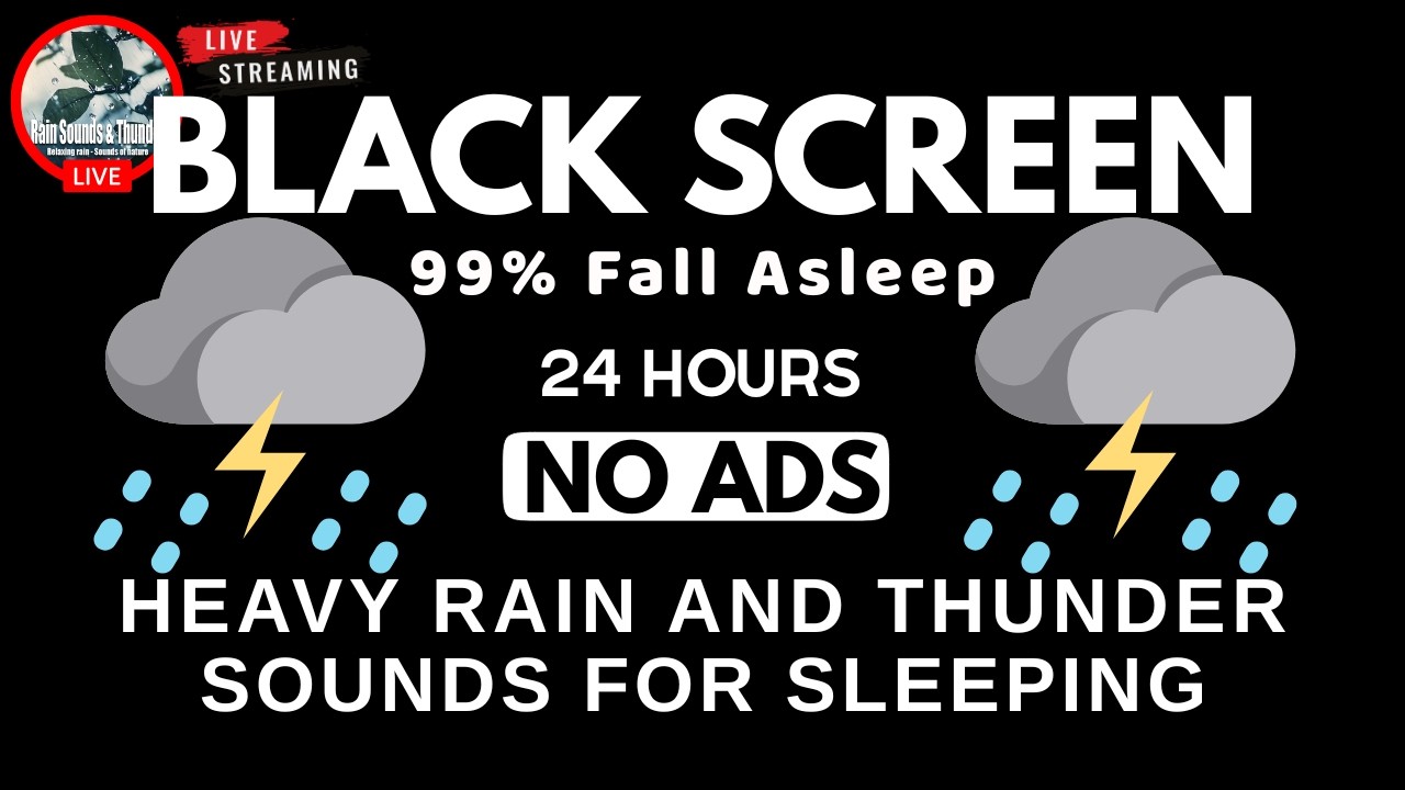 🔴 Heavy Rain & Thunder Sounds ⛈️| Black Screen - Deep Sleep, Relaxation & Stress Relief, Live Stream