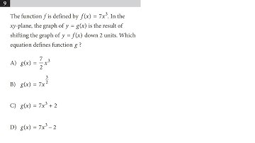 9. The function f is defined by f(x)=7x^3. In the xy-plane, the graph of y=g(x) is the result of