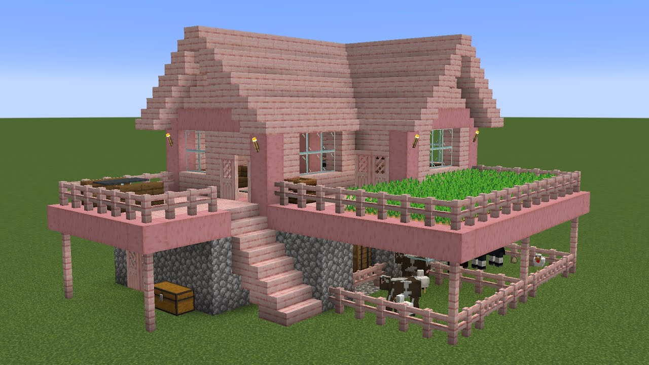 Minecraft - How to build a Cherry Blossom Farm House - YouTube