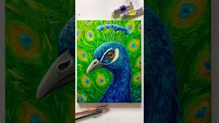 How to paint a colourful peacock in acrylic paints! Full video on my channel 🎨 #art #animalart