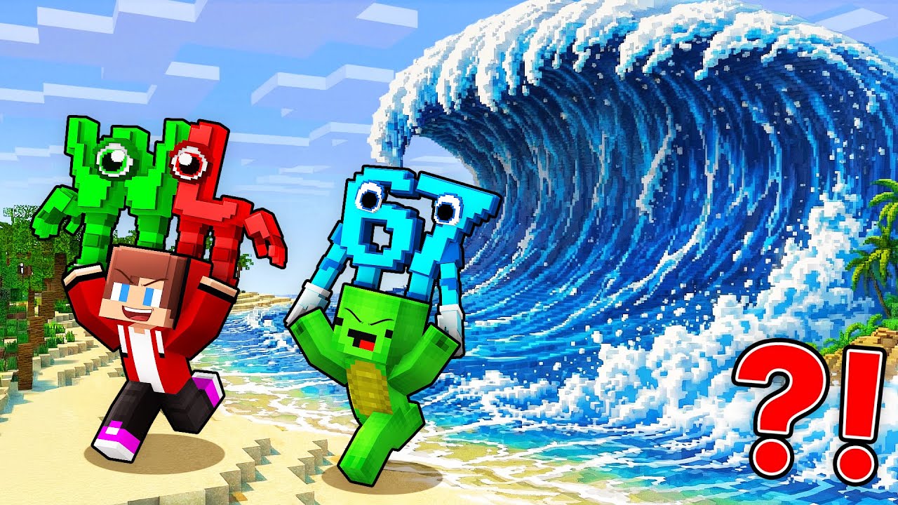 Mikey and JJ Escape the Tsunami in Steal a Brainrot in Minecraft