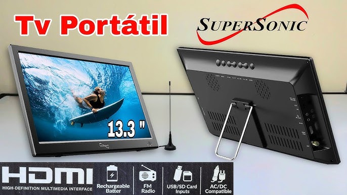 Televisor portátil de 16 pulgadas con antena, HDMI LED digital recargable  con sintonizador ATSC, 1080P HD soporte de TV pequeño con función de radio