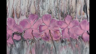 (61) SOLD ! SWIPE WITH BLOOMING FLOWERS "QUIET TIME" IN SOFT GENTLE PINK WITH GREY BLACK AND COPPER screenshot 1