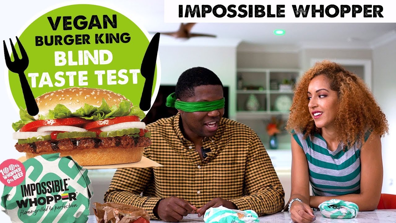 VEGAN BURGER KING IMPOSSIBLE WHOPPER vs. WHOPPER REVIEW! Blind Taste