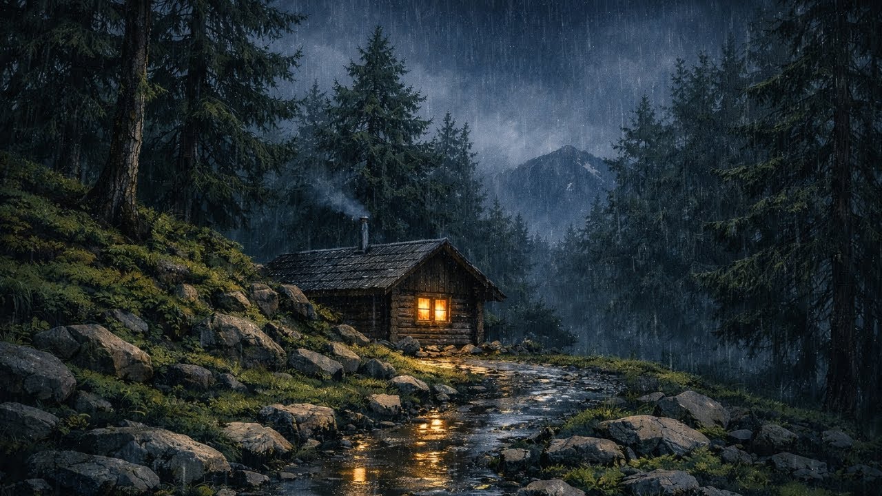 Cosy Forest Cabin – Heavy Rain & Wind Sounds for Sleep, Relaxation & Focus