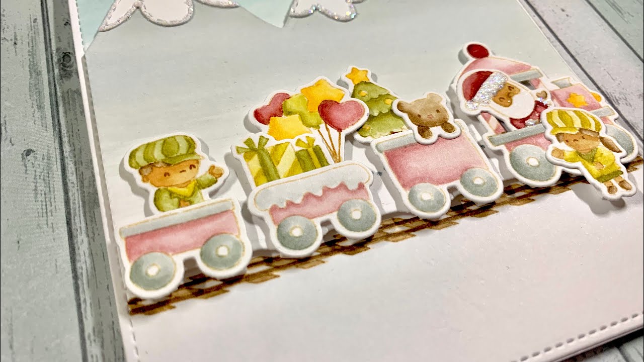 CHRISTMAS CARD: Mama Elephant - Little Agenda Train & Snow Capped Mountains