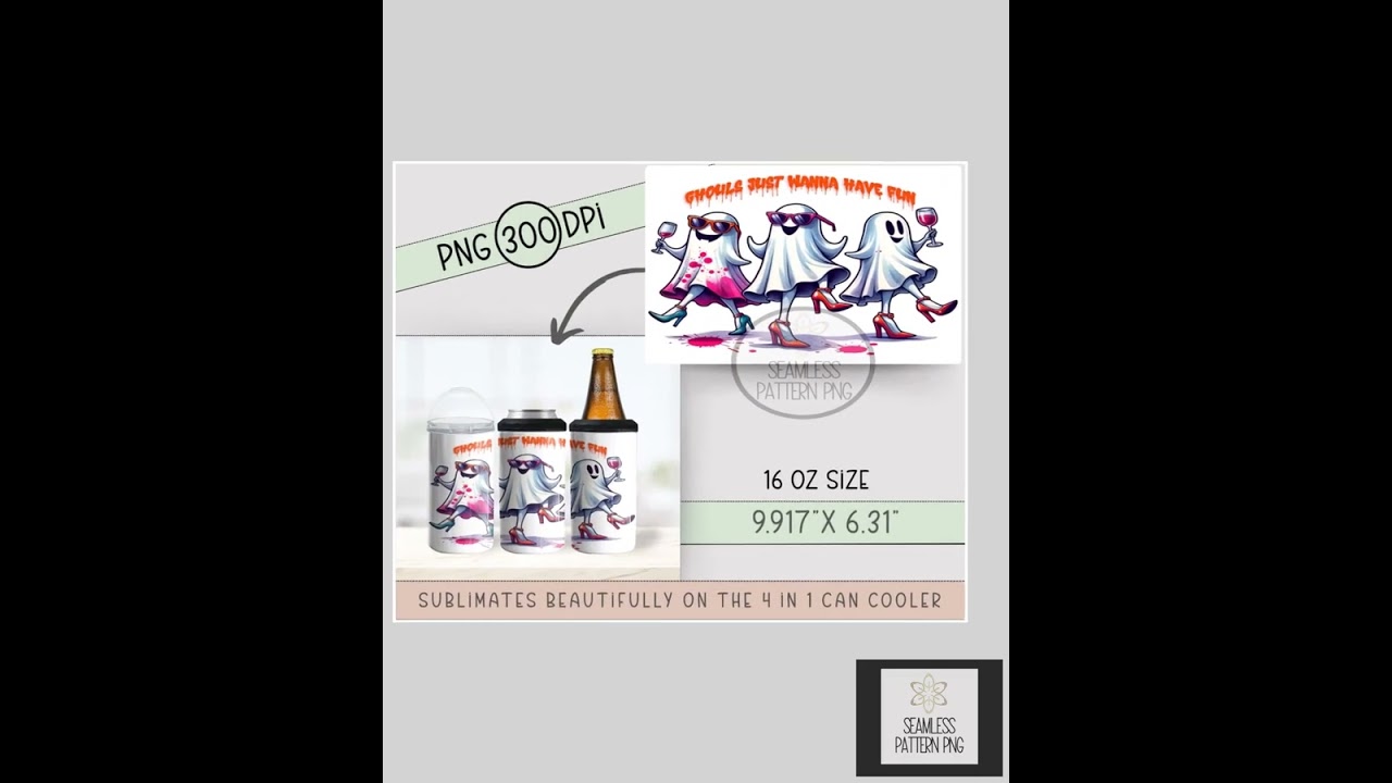 Halloween Ghoul Can Cooler Wrap, Fun Party Ghost Design, 4 in 1 Beverage Holder, Spooky Drink Wra...