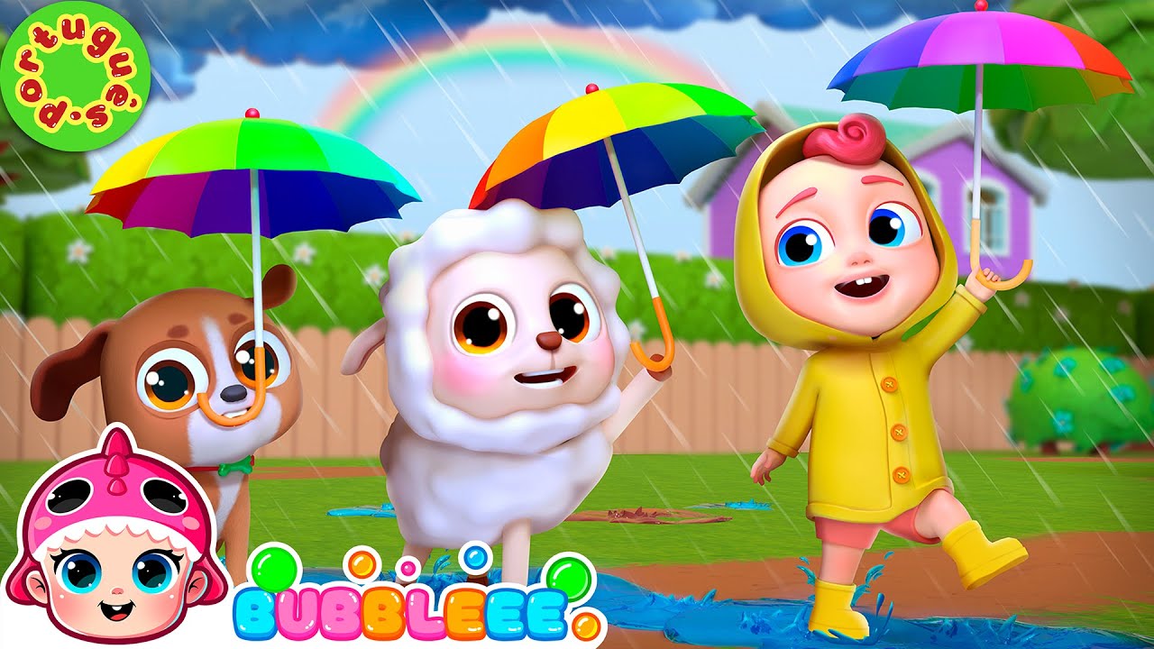 Chuva, chuva, vá embora ☔ + Mais | Cinco Dinossauros | Bubbleee Canções Infantis 🐥