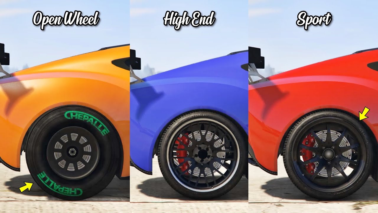 GTA 5 ONLINE OPEN WHEELS VS HIGH END VS SPORT (WHICH IS BETTER WHEELS