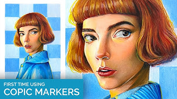 ⭐ Using Copics for the first time!!! | Beth Harmon Timelapse | Copic Ciao + Prismacolor Premier