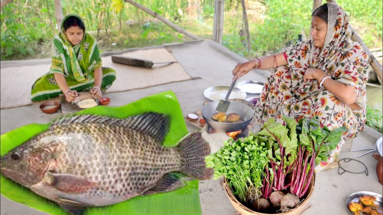 মায়ের হাতে 2.5 kg ওজনের তেলাপিয়া মাছের ঝাল রান্না সাথে বাগানের শীতের সব্জী রেসিপি || fish curry