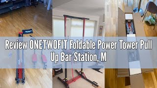 Review ONETWOFIT Foldable Power Tower Pull Up Bar Station, Multi-Function Adjustable Height Dip Stat
