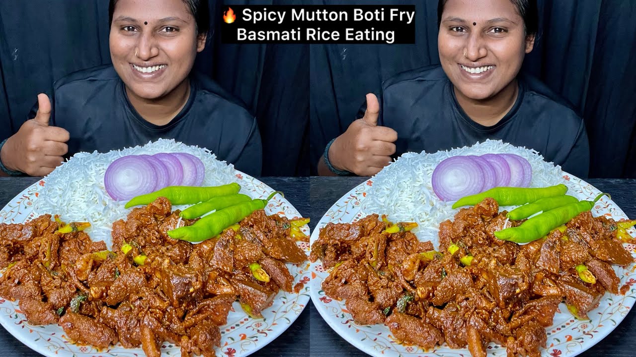 Spicy Mutton Boti Curry, Basmati Rice Eating Challenge | Video 248