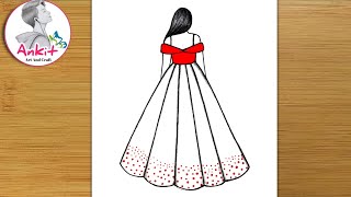 How To Draw A Girl In Beautiful Dress Girl Backside Drawing Easy Pencil Sketch For Beginners