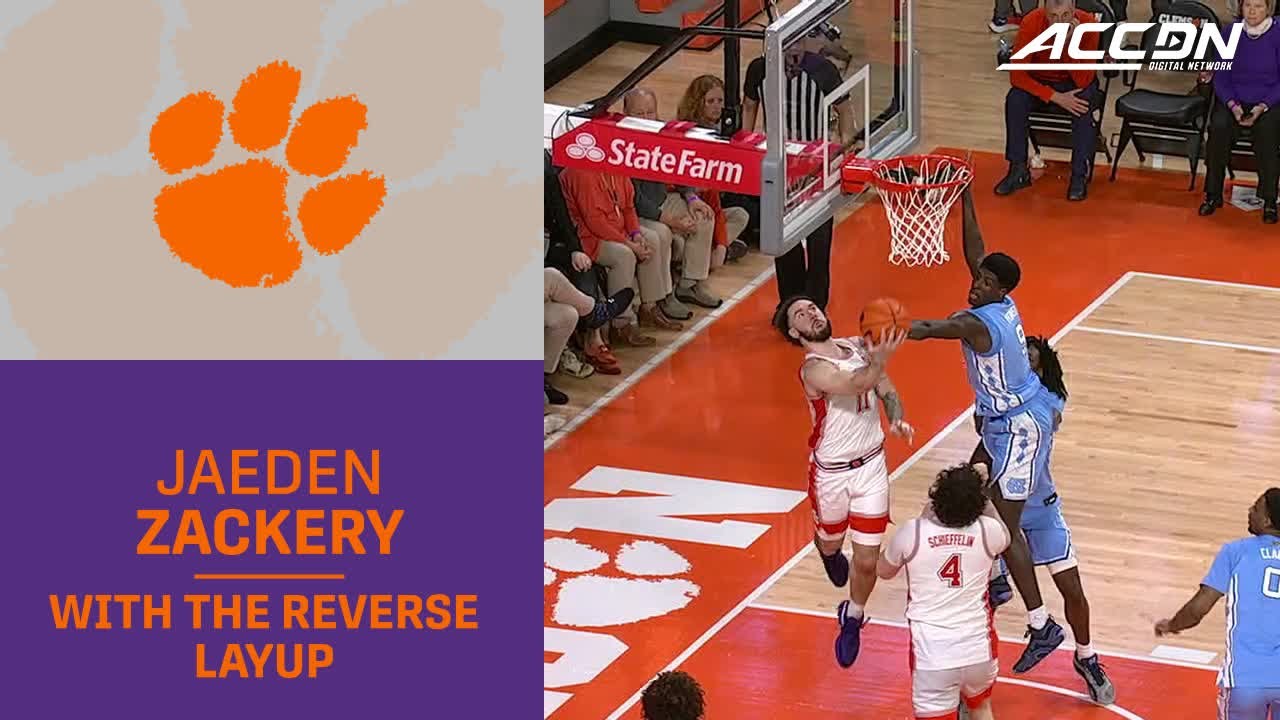 Clemson's Jaeden Zackery Avoids The Shot blocker With The Reverse Layup