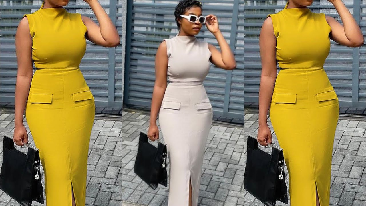 Как сшить корпоративное платье с высоким воротником и карманом