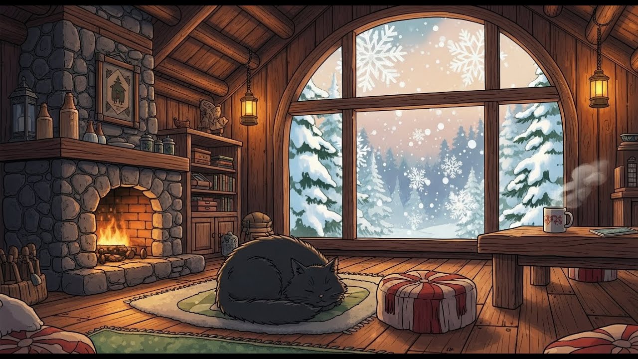 Fireplace Lofi Beats 🔥 Cozy Night Ambience for Focus & Chill