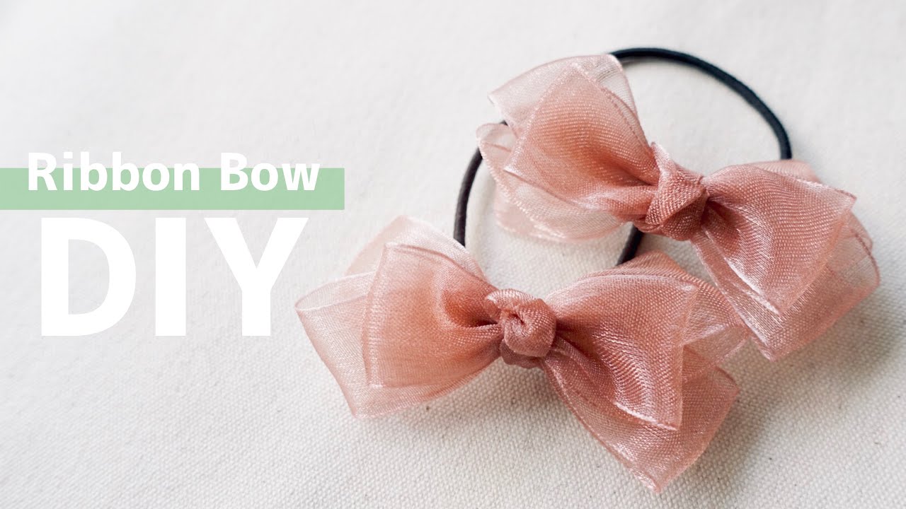 【縫わない🎀】簡単！100均のオーガンジーリボンでダブルリボンヘアゴム 作り方♪ 100均DIY NO-SEW How to make  organza ribbon bows