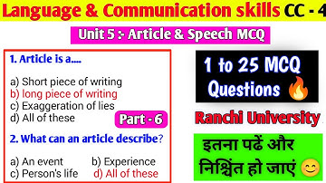 language and communication skills cc 4  Article & Spech important MCQ questions।semester 2 cc 5 MCQ।