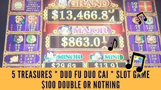 5 TREASURES - DUO FU DUO CAI - SLOT GAME * $100 DOUBLE OR NOTHING - SunFlower Slots