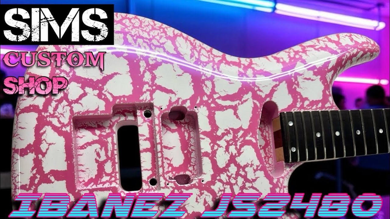 Ibanez Joe Satriani JS2480 Guitar Custom White Pink Crackle paint