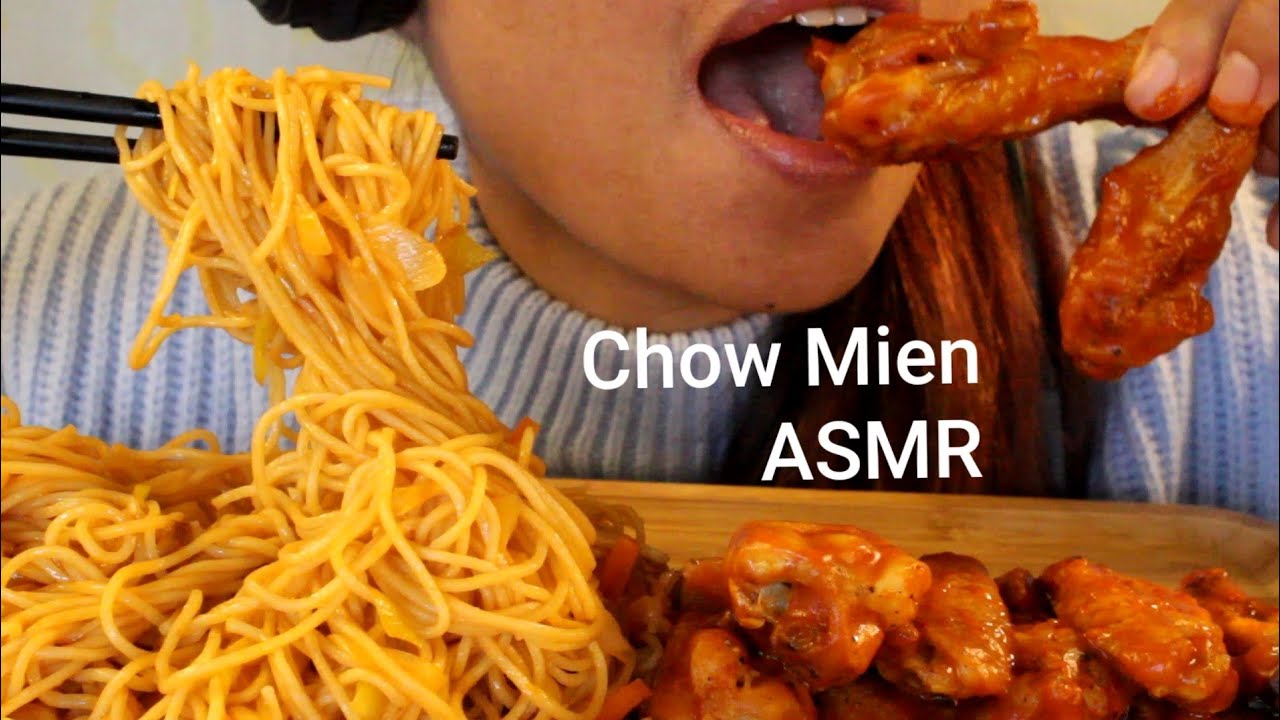 ASMR Chow Mien and Spicy Wings eating no talking | Angkor ASMR mukbang Show
