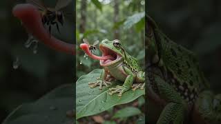 🐸 Frog Catches Flying Insect in Slow Motion #shorts #insects #frog